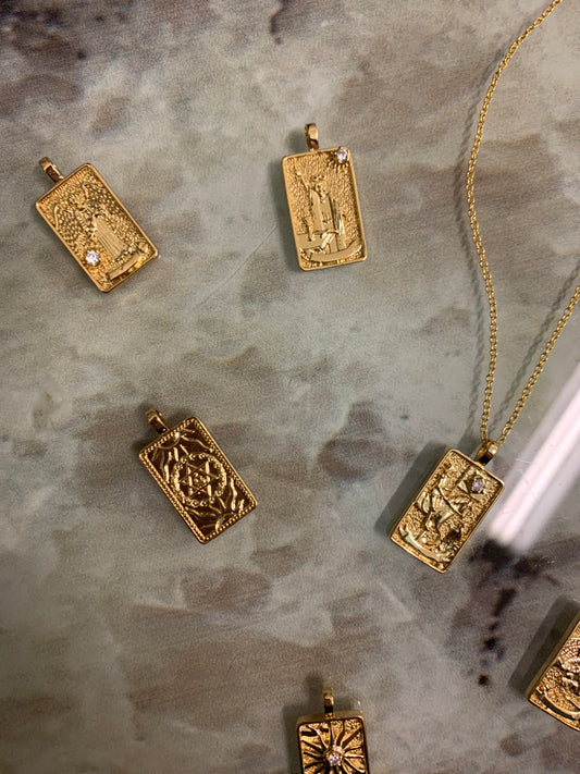 Tarot Major Arcana Pendant Necklace w Chain - Gold Plated