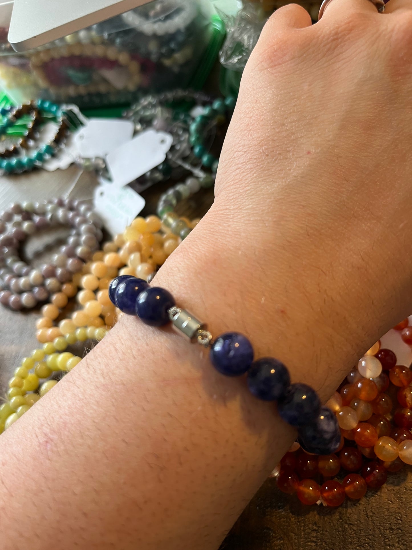 Silver wire gemstone bracelet - 6mm bead