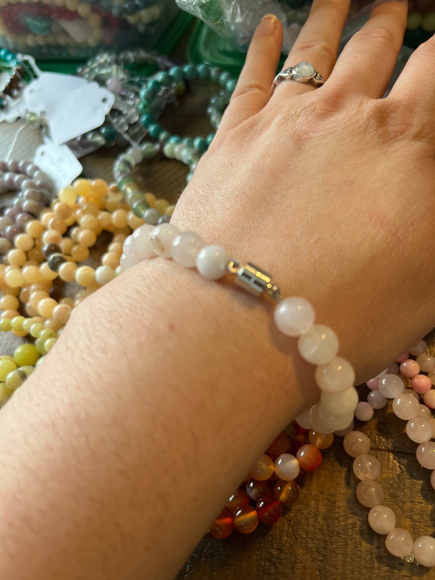 Silver wire gemstone bracelet - 6mm bead