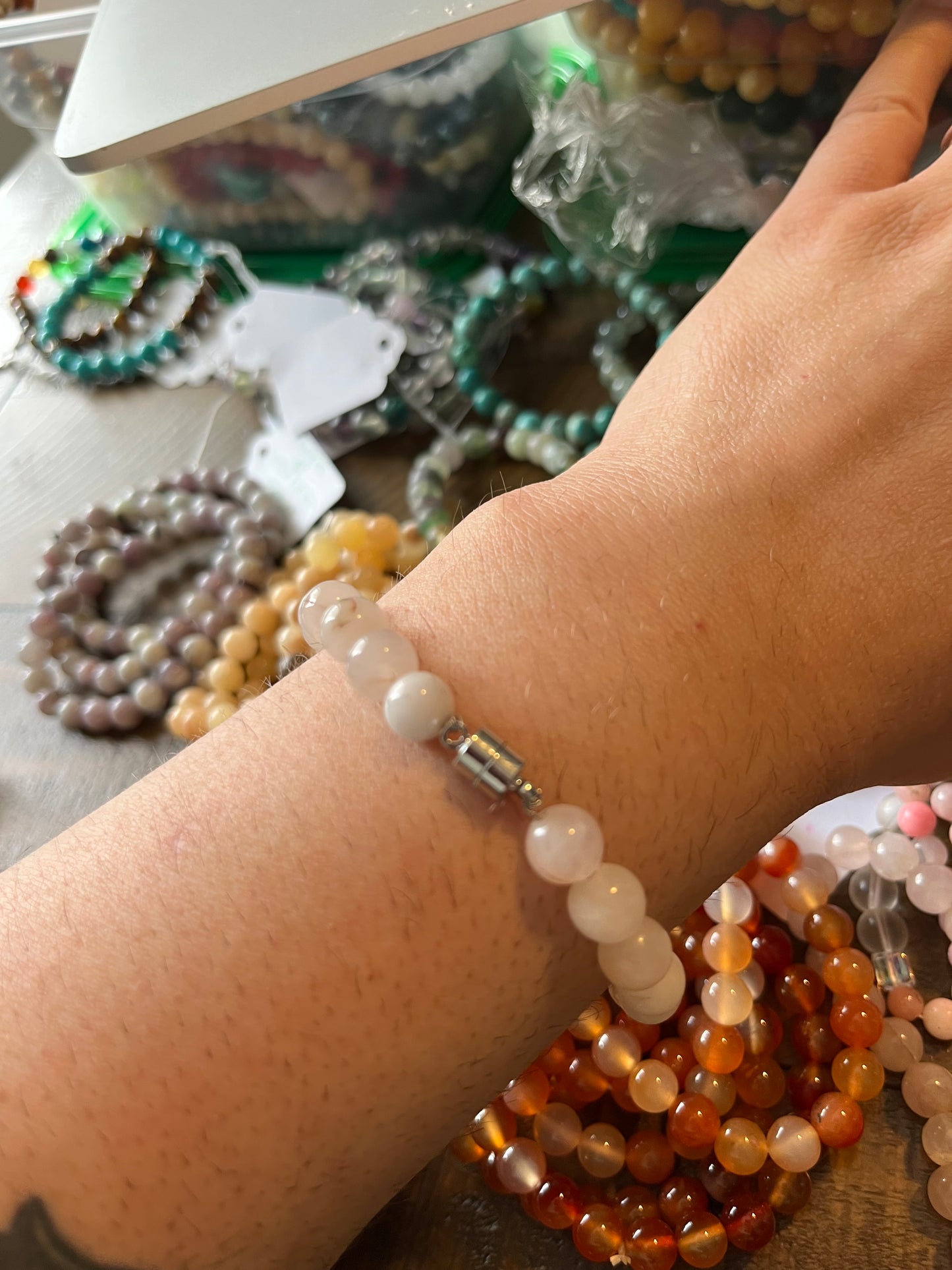 Silver wire gemstone bracelet - 6mm bead