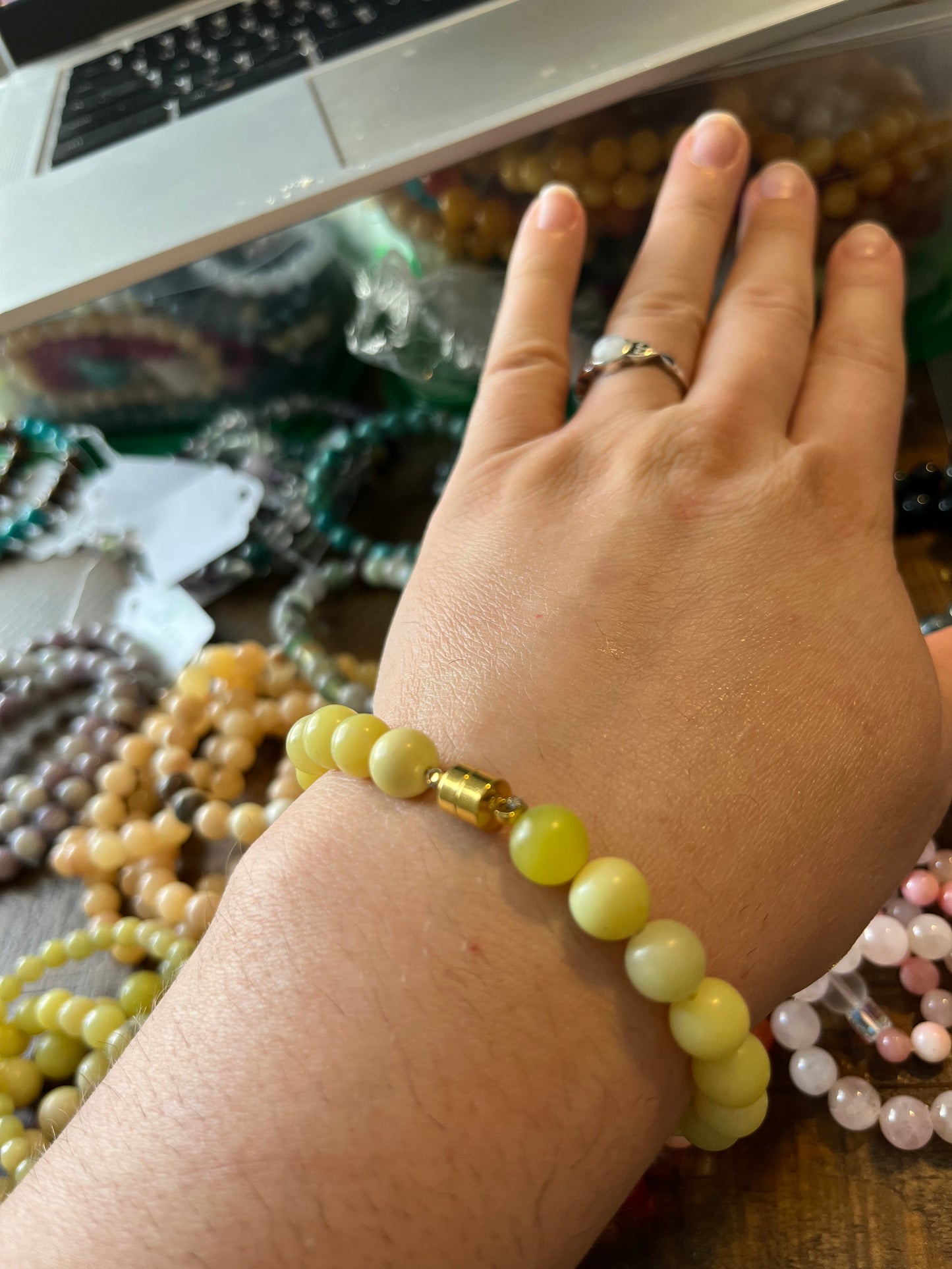 Silver wire gemstone bracelet - 6mm bead