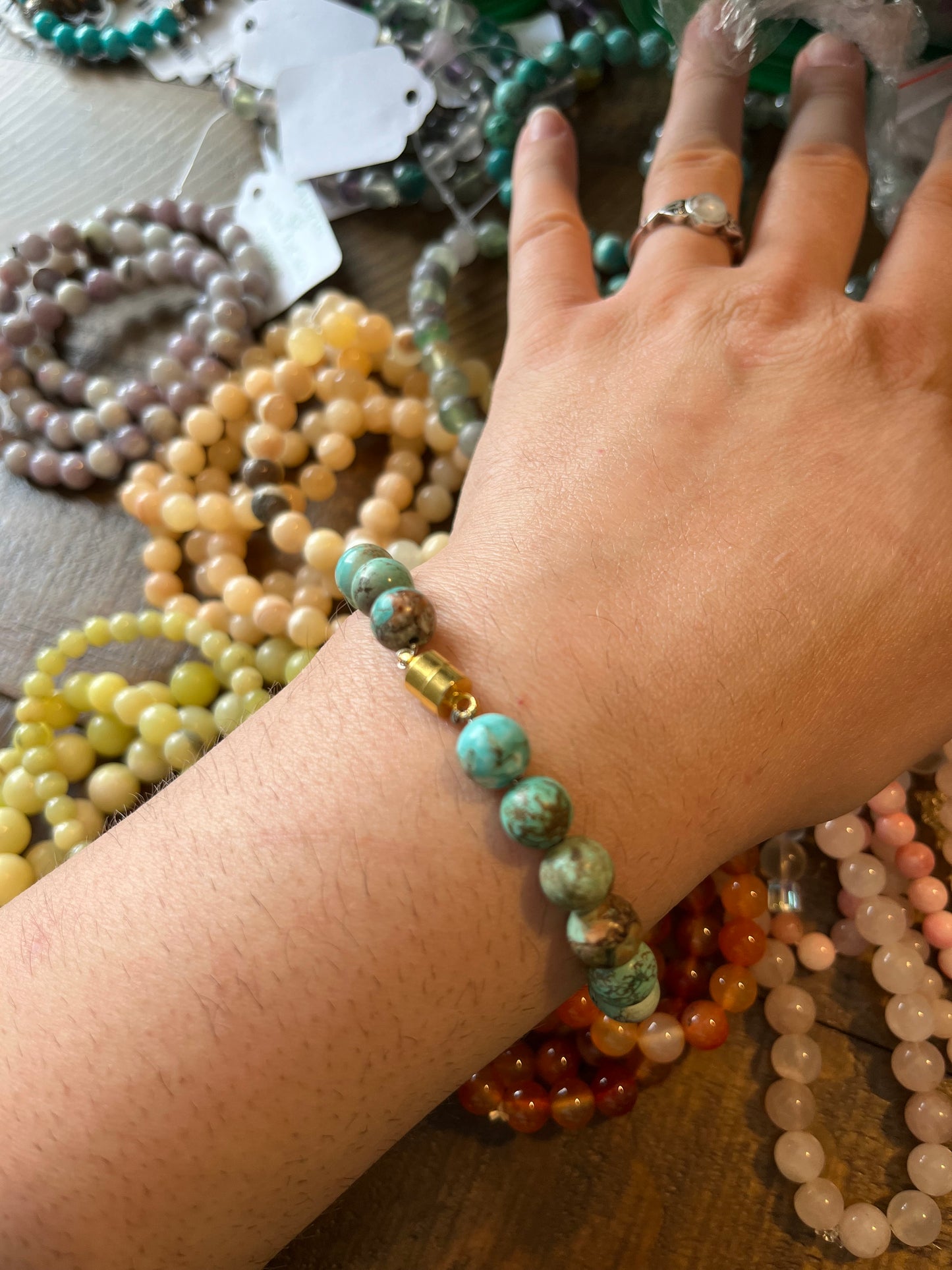 Silver wire gemstone bracelet - 6mm bead