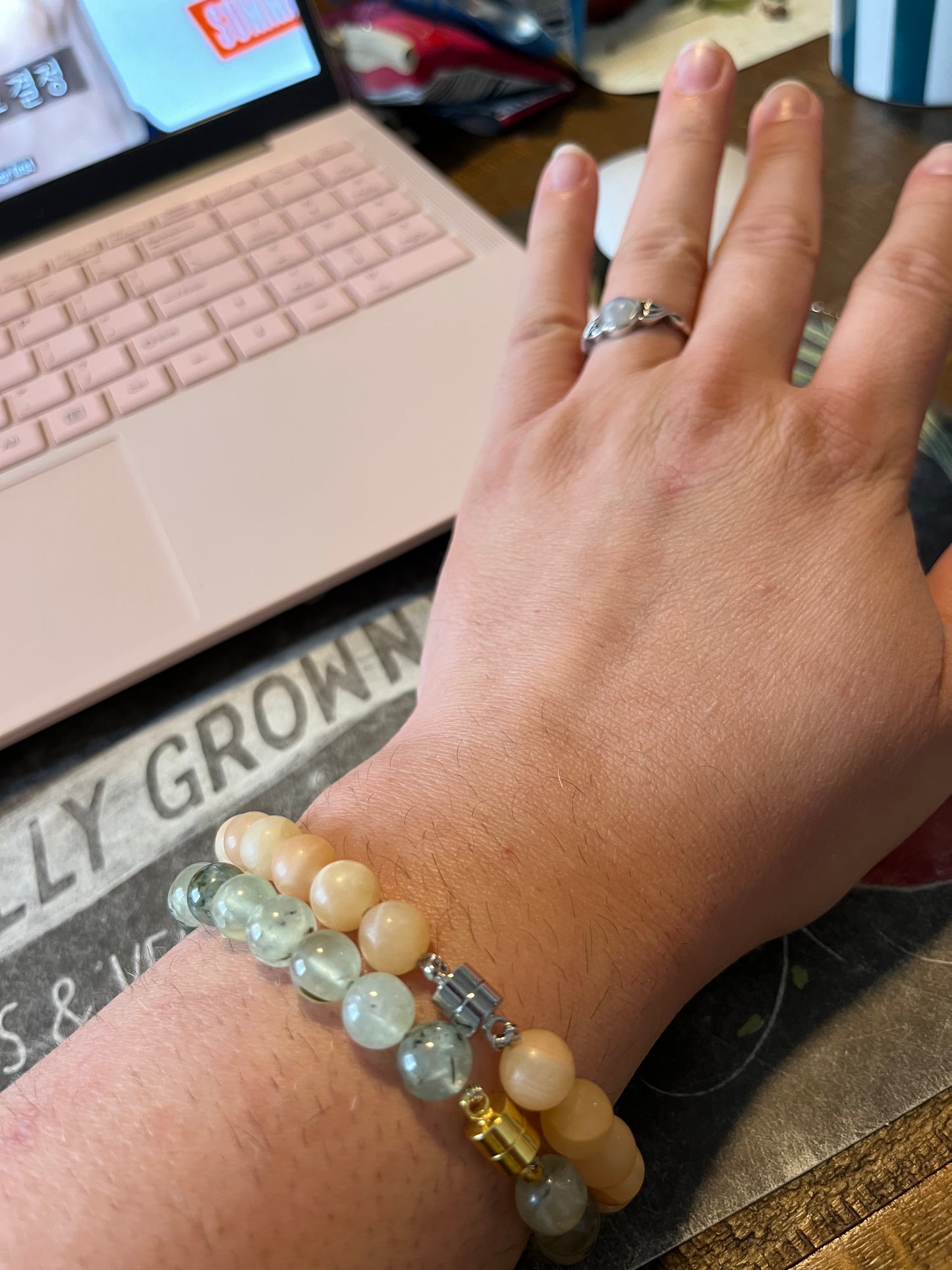 Silver wire gemstone bracelet - 6mm bead