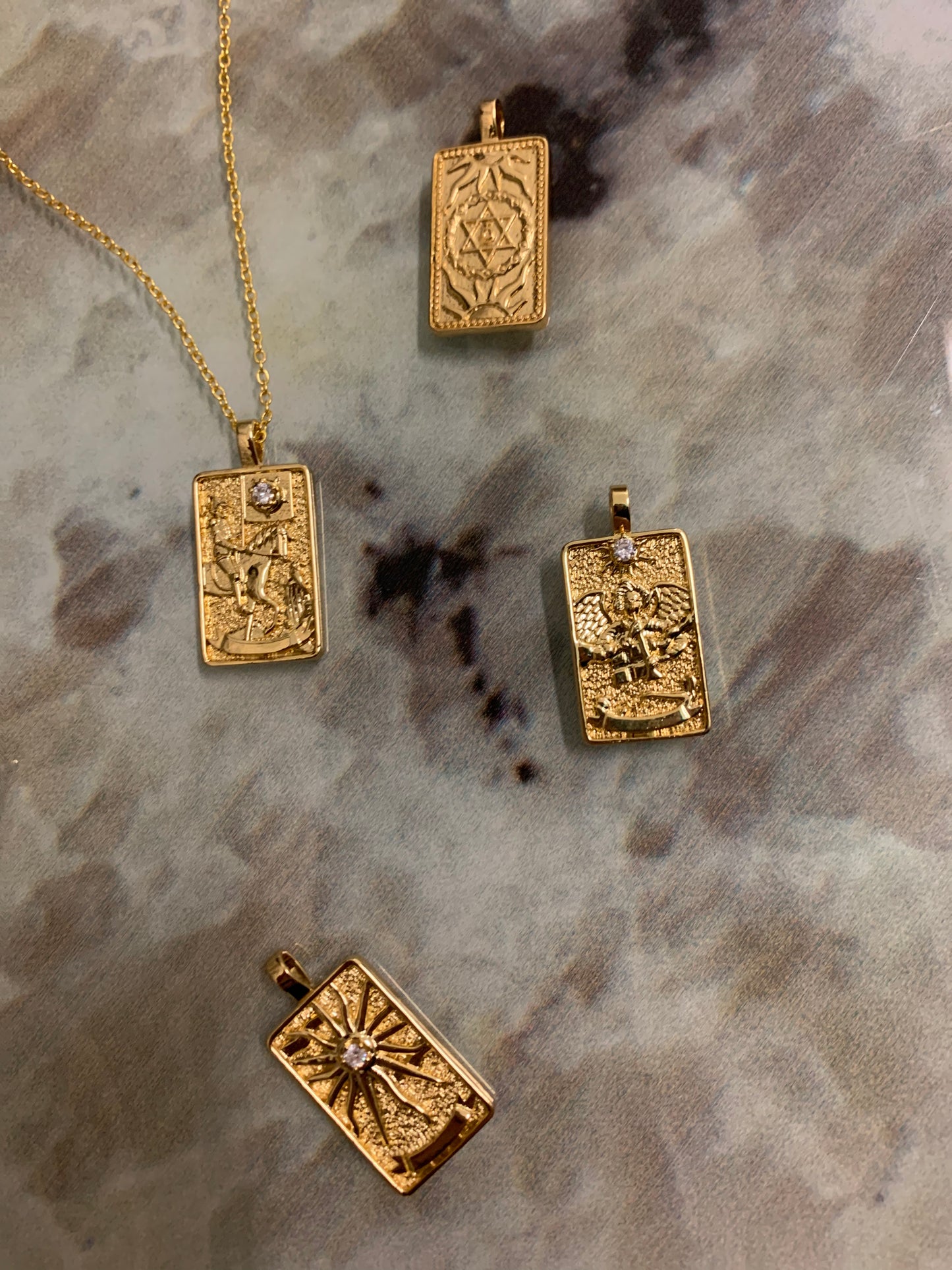 Tarot Major Arcana Pendant Necklace w Chain - Gold Plated