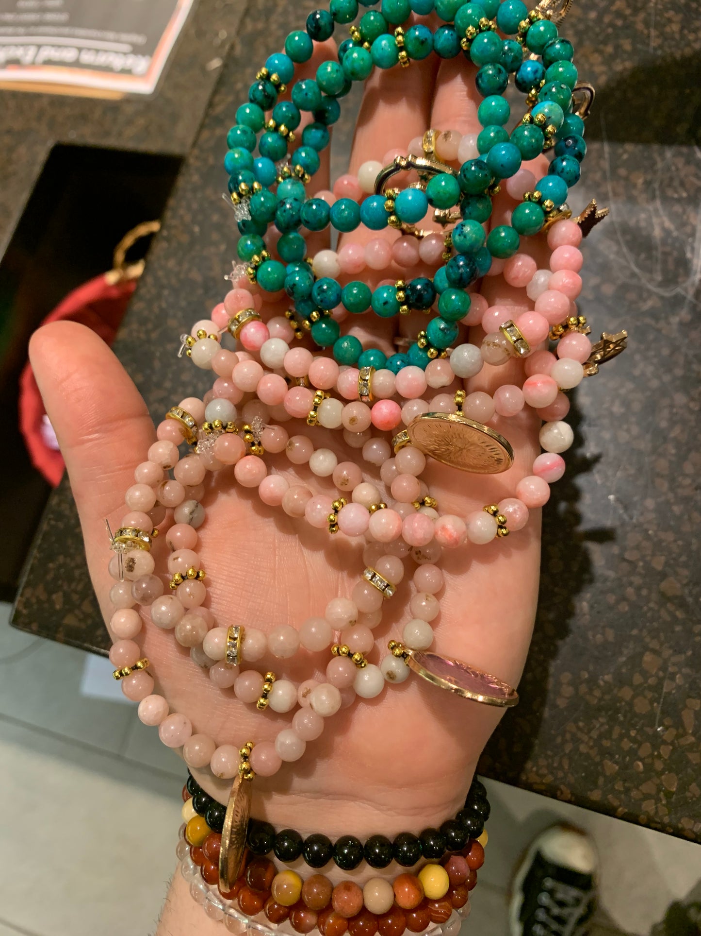 Pink Aventurine Crystal Bead Bracelet with Tibetan Gold Accent