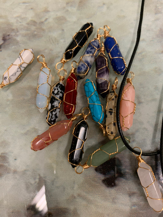 Bullet Pendant Crystal - Wire Wrapped Necklace