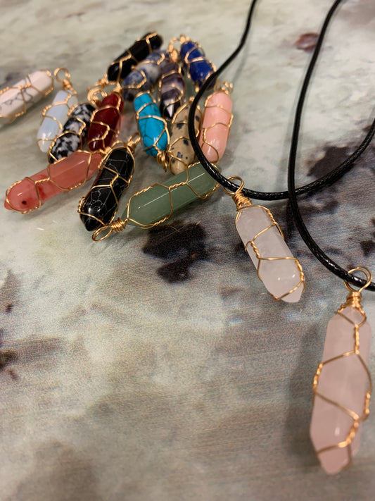 Bullet Pendant Crystal - Wire Wrapped Necklace