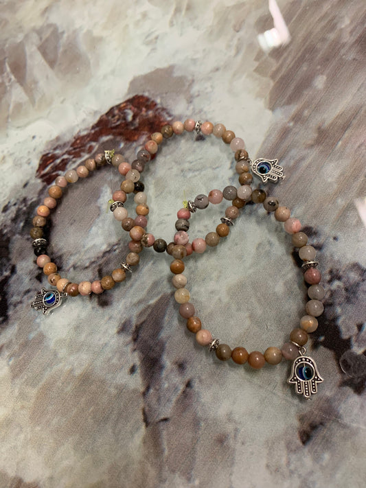 Agate 6mm bracelet + evil eye